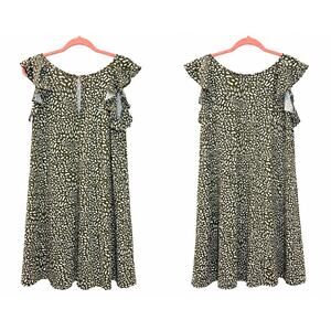 LOFT Green White Animal Print Flutter Sleeve Swing Dress Large